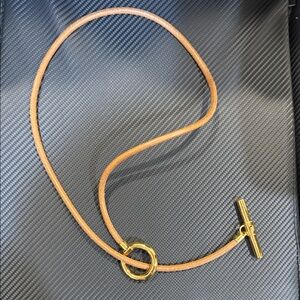Reed Krakoff Gold and Tan Necklace with Toggle Clasp